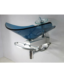 Contemporary Wall-mount Waterfall Blue Sink Vanity