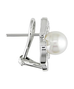 18k Gold FW Pearl 1ct TDW Diamond Earrings (7.5-8mm)