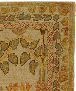 Handmade Ancestral Tree Ivory/ Green Wool Runner (2'3 x 12')