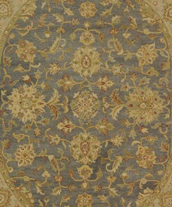 Handmade Antiquities Jewel Blue/ Beige Wool Rug (7'6 x 9'6 Oval)