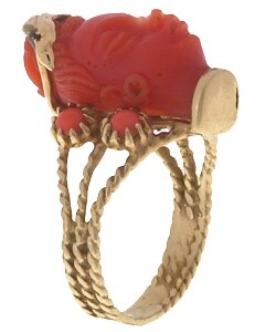 14k Yellow Gold Carved Coral Ring