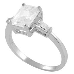Tressa Sterling Silver Basket-set Emerald Shape CZ Ring