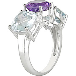 Silver Sky Blue Topaz Amethyst Ring