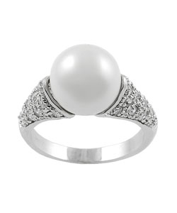 Tressa Sterling Silver Faux Pearl Ring with Pave CZ