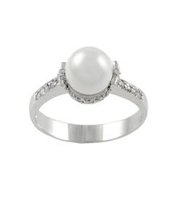 Tressa Sterling Silver with Faux Pearl CZ Ring