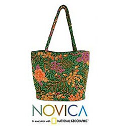 Beaded 'Kembang Sore' Batik Tote Bag (Indonesia)