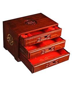 Handmade 'Symbol of Joy' 3-drawer Wood Jewelry Box