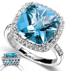 14k White Gold 1/3ct TDW Diamond Blue Topaz Ring