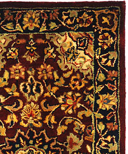 Handmade Classic Kerman Burgundy/ Navy Wool Runner (2'3 x 4')