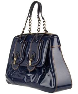 Fendi Large Blue Patent 'B.Fendi' Buckle Handbag