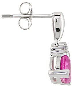 10k Gold Trillion Created Pink Sapphire Diamond Earrings
