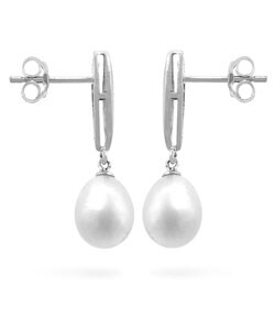 14K White Gold Freshwater Pearl Drop Earrings