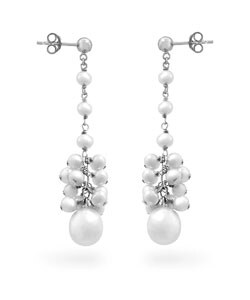 14k White Gold Freshwater Pearl Dangling Earrings