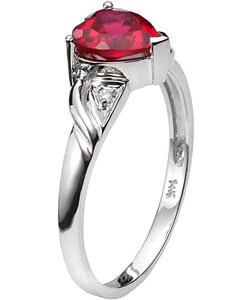 10k White Gold Diamond and Ruby Heart Ring