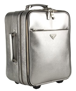 Prada Small Silver Leather Rolling Suitcase