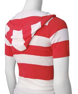 Cashmere Brand Large Stripe Hooded Crop Cardigan