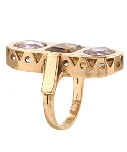 18k Yellow Gold Amethyst and Citrine Cocktail Ring