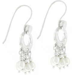 Silvertone Faux Pearl and CZ Drop Earrings