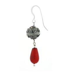 Stonique Creations Sterling Silver Genuine Coral Teardrop Earrings