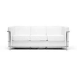 LC White Leather Sofa & Chair Set