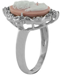 Sterling Silver CZ Pink Lady Cameo Ring