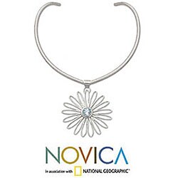 Sterling Silver Blue Topaz 'Daisy Delight' Choker (Indonesia)