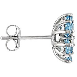 10k White Gold Blue Topaz Flower Earrings