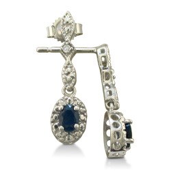 10k White Gold Blue Sapphire and Diamond Earrings