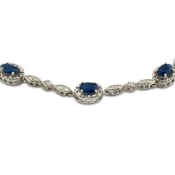 10k White Gold Blue Sapphire Diamond 7-inch Bracelet
