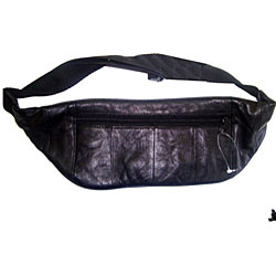 Triple Pocket Black Leather Fanny Pack