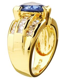 Chateau D' Argent Gold over Sterling Silver Blue and White CZ Ring