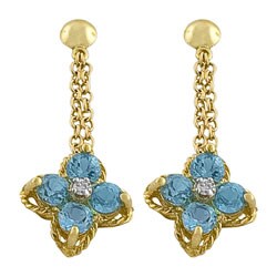 14k Gold Swiss Blue Topaz and Diamond Flower Earrings