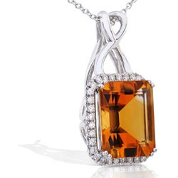 18k Gold Citrine and 1/5ct TDW Diamond Necklace (H, VS-SI)