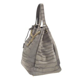 YSL 'Overseas' Grey Croc Embossed Nubuck Tote Bag