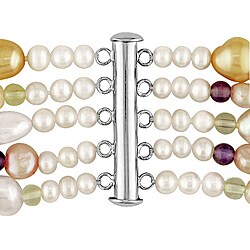 Multi-colored Pearl and Gemstone 5-strand Necklace