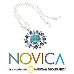 Sterling Silver Opal and Sodalite 'Blue Sun' Necklace (Peru)