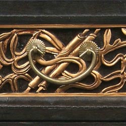 Hand-painted Black Bonded Leather Oriental End Table