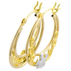 14k Two-tone Gold Cherub Hoop Earrings