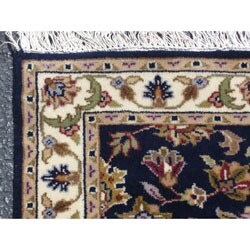 Indo Mahal Navy/ Ivory Wool Rug (2'9 x 14')