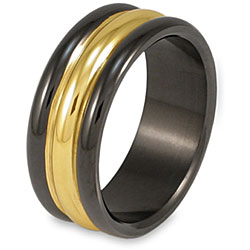 Men's Titanium Gold and Black-plated Polished Ring