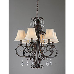 Antique Copper Iron 6-light Crystal Chandelier