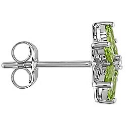 10k White Gold Peridot and Diamond Flower Earrings