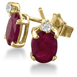 14k Yellow Gold Ruby and Diamond Stud Earrings