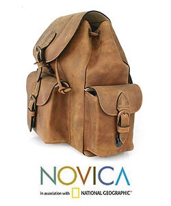 Leather 'Weathered in Honey Brown' Backpack (Mexico)