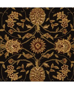 Handmade Isfahan Black/ Burgundy Wool and Silk Rug (5' x 8')