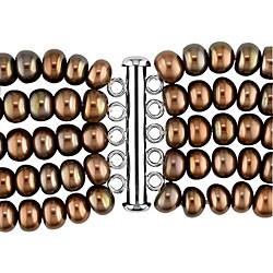 Silver Brown Freshwater Pearl 5-strand Necklace (7 mm)