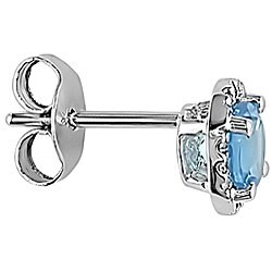 10k White Gold Sky Blue Topaz and Diamond Earrings