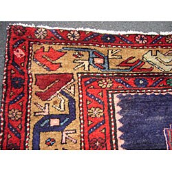 Persian Hamadan Navy/ Camel Runner Rug (4'7 x 9'4)