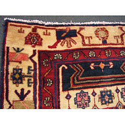 Persian Hamadan Navy/ Ivory Runner Rug (4'8 x 10'6)