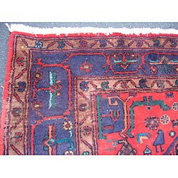 Persian Hamadan Red/ Navy Runner Rug (5' x 10')